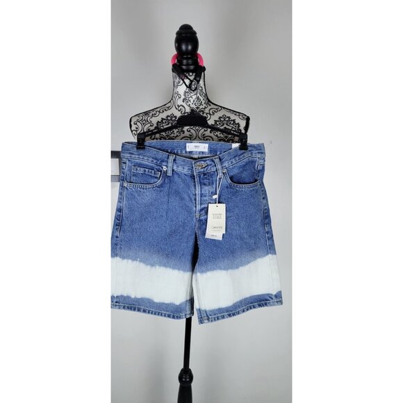 Mango MNG Women 36 High Waist Bermuda Jean Shorts Sz 4 Blue/White TIEDYE Bottoms - Picture 2 of 7